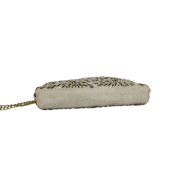 Ed B. Robinson Vintage White & Gold Beaded Evening Hinged Clutch w Chain Strap - Picture 5 of 10
